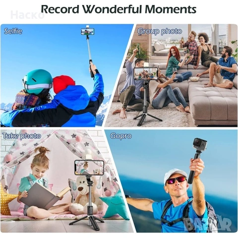 Професионален селфи статив с Bluetooth дистанционно и LED светлина, снимка 5 - Селфи стикове, аксесоари - 53441757