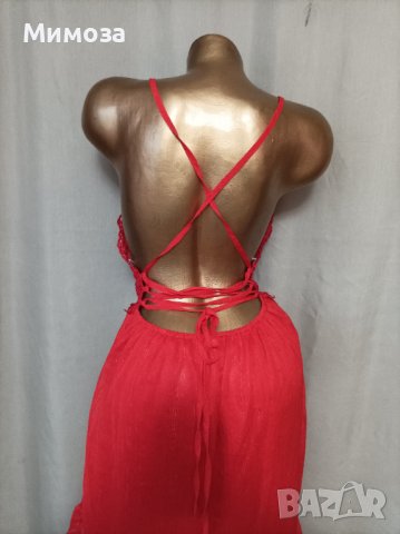 М Червена рокля с гол гръб с рязана дантела на бюста , снимка 6 - Рокли - 37301041