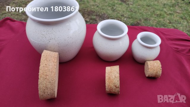 Финлански глазирани керамични буркани с дебели коркови капаци комплект от  3 бр., снимка 3 - Аксесоари за кухня - 44133665