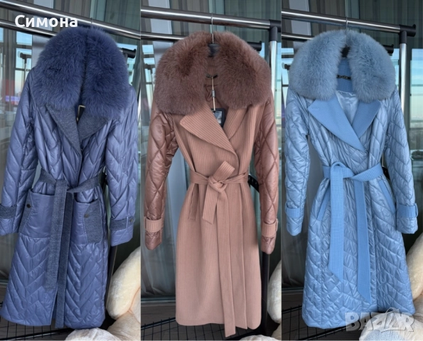Палто с естествен косъм лисица дълго синьо кафяво