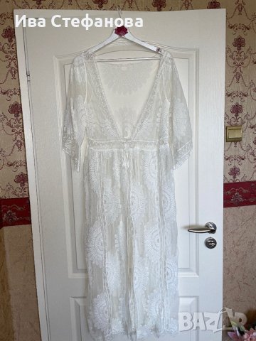 Разкошна  плажна памук наметка кафтан плажна туника дантела парео плажен кафтан дълга риза за море , снимка 2 - Туники - 40370860