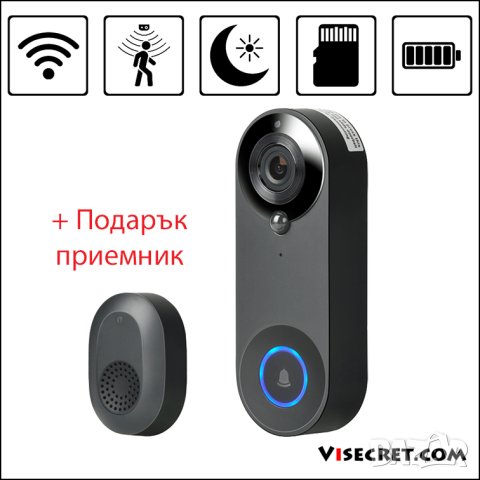WiFi безжичен видео звънец - Видеодомофон, снимка 1 - IP камери - 44095690
