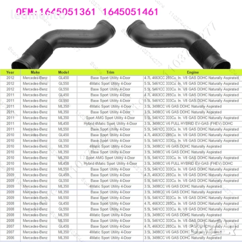 Въздуховод Към Двигателя Mercedes ML W164 GL X164 – 1645051361 / 1645051461 – Monto.bg, снимка 2 - Части - 53192680