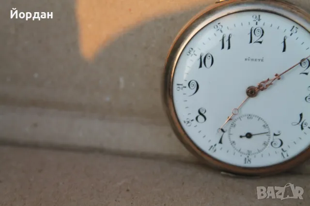 Швейцарски джобен сребърен часовник ''Surete'', снимка 4 - Антикварни и старинни предмети - 48720404