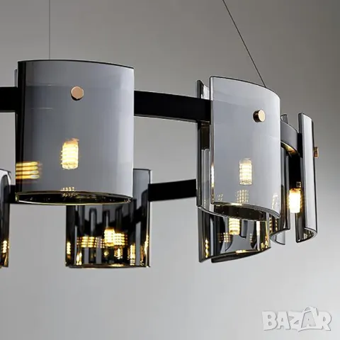 Висяща лампа, черен полилей, луксозно димно сиво кехлибарено стъкло, снимка 4 - Лампи за таван - 48970245