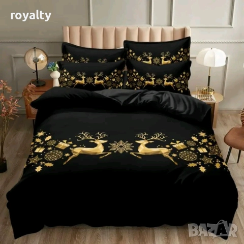 Коледно спално бельо, 100% памук, 6 части, снимка 3 - Спално бельо - 52558122