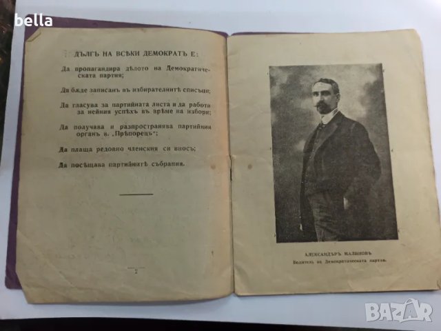 Антикварна Членска книжка Демократическа партия 1908, снимка 3 - Антикварни и старинни предмети - 49300729