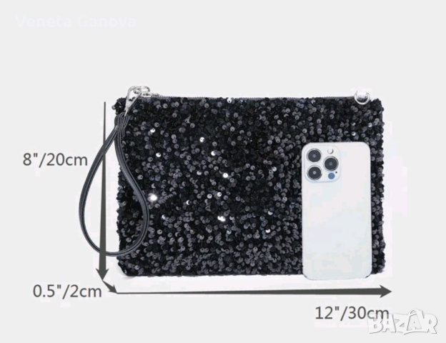 Сребърна или черна вечерна дамска чанта за рък, снимка 7 - Чанти - 44905720