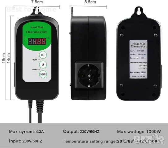 RIOGOO Цифров термостатен контролер за покълване на семена, влечуги и варене на пиво 68-108℉, снимка 3 - Друга електроника - 50708687