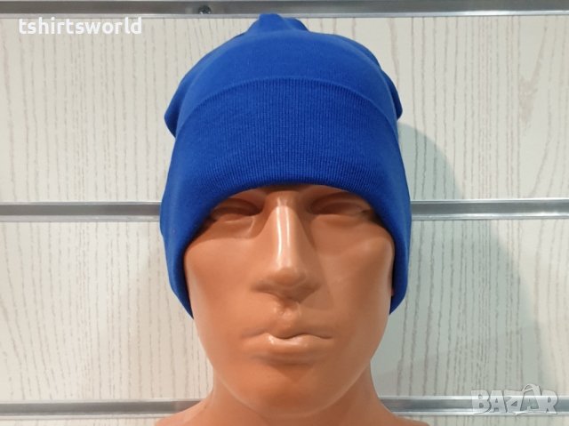Нова мъжка зимна шапка с подгъв в син цвят, снимка 12 - Шапки - 39325482