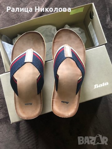 Мъжки кожени чехли Bata 40 номер, снимка 2 - Мъжки чехли - 40009411