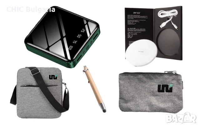 Външна батерия Power bank с 4 кабела 20 000 mAh + чанта, калъф, химикал, подложка за зареждане ПРОМО