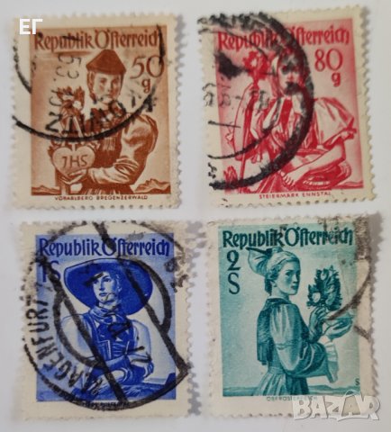 Австрия, 1948-49 г. - марки с печат, част от серия "Костюми", 1*20, снимка 1 - Филателия - 37656676