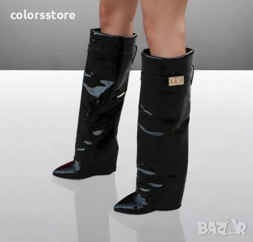 Ботуши на платформа - черен лак - K-40