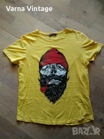 Жълта тениска Череп с брада. размер L-XL. DRONE.