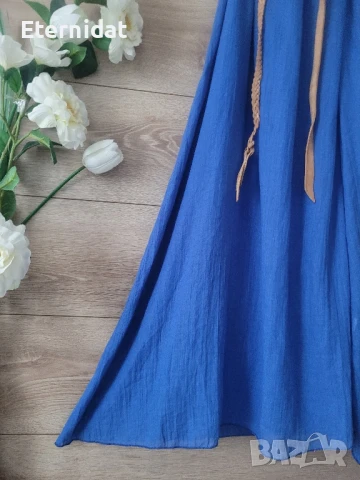 Синя дълга рокля памучна материя , снимка 3 - Рокли - 50851746