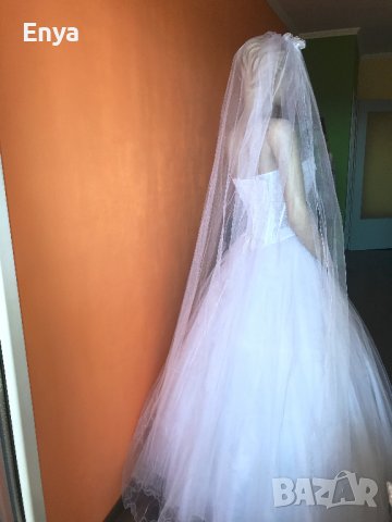 Булчинска рокля №3 - НОВА ! С воал, чанта, ръкавици и венче, снимка 6 - Сватбени рокли - 37367462
