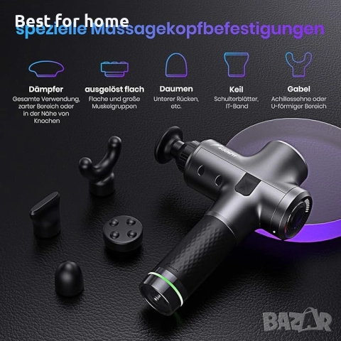 Безжичен електрически масажен пистолет Addsfit® с 5 масажни глави, снимка 4 - Масажори - 52264690