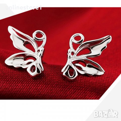 Сребърни Обеци Изящната пеперуда - 925 печат сребро BT416, снимка 2 - Обеци - 28148601