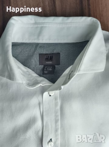 Оригинална бяла мъжка риза HM TWOPLY - M, снимка 4 - Ризи - 39066410