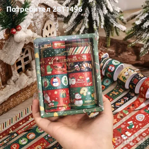 Винтидж коледен комплект декоративно тиксо - 12 ролки, снимка 5 - Други - 48571316