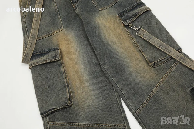 Американски дамски ретро дънки с множество джобове, свободни, изпрани, прави, широки, снимка 5 - Дънки - 51668007