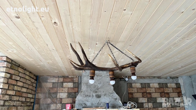 Ръчно изработени полилеи от паднали еленови рога с ръчно изработени дървени чашки , снимка 12 - Полилеи - 53441754