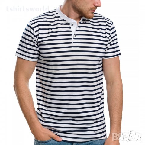 Нова мъжка моряшка блуза на райе с копчета