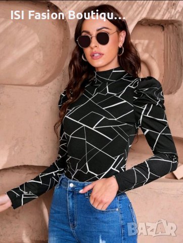 Ефектна дамска блуза с Гео принт, снимка 4 - Блузи с дълъг ръкав и пуловери - 38520932