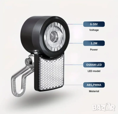 универсален фар с ключ(бутон) 6V/58V, снимка 3 - Аксесоари за велосипеди - 53315810