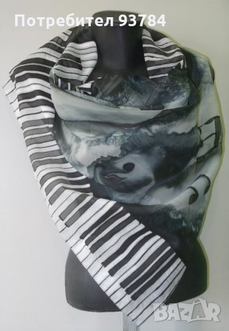 Ръчно рисуван копринен шал ПИАНО, снимка 5 - Шалове - 27707359