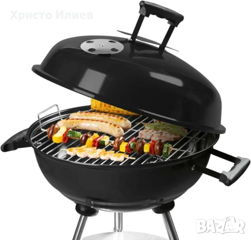 Барбекю с Капак на Дървени Въглища Сферично BBQ Скара с Колела, снимка 3 - Барбекюта - 50684879