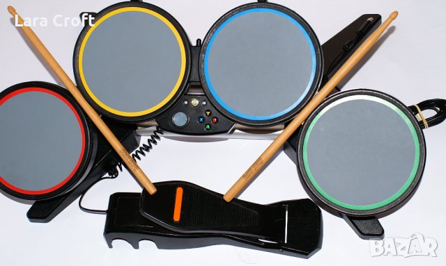 Xbox 360 Rock Band жични барабани в комплект с педал и палки, снимка 3 - Аксесоари - 40438973