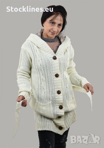 Дамска дълга плетена жилетка с качулка, снимка 1