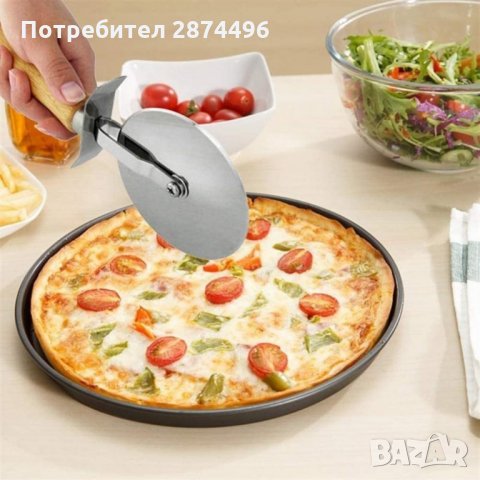 Класически нож за рязане на пица с дървена дръжка, снимка 1 - Прибори за хранене, готвене и сервиране - 35356849