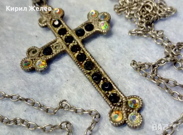 СТАР СРЕБЪРЕН КРЪСТ СРЕБРО 925 с ФАСЕТИРАНИ КРИСТАЛИ и СРЕБЪРНА ВЕРИЖКА с НУЖДА от ЗАКОПЧАЛКА 22266, снимка 10 - Антикварни и старинни предмети - 49913121