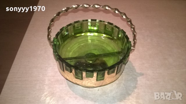 АНТИКА-бонбониера-зелено стъкло/мед месинг-18х18см, снимка 6 - Антикварни и старинни предмети - 26705978