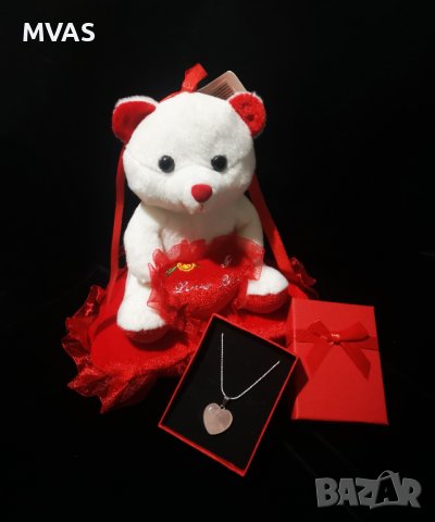 Комплект Колие + Плюшено мече + Кутийка Подарък за жена за Свети Валентин, снимка 2 - Романтични подаръци - 44110287