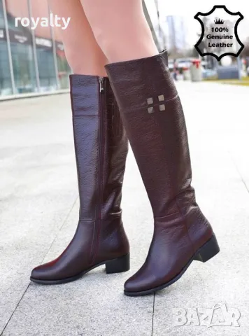 Равни ботуши - бордо ЕСТЕСТВЕНА кожа
