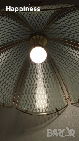 Абажур (Полилей) метален с 6 стъкла и Нова LED крушка Е27 9W 4000K, снимка 6 - Лампи за таван - 52304142