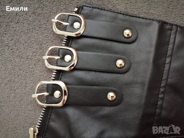 Широк кожен колан за талия - корсет с цип, катарами и ластик р-р S, M, снимка 8 - Корсети, бюстиета, топове - 43518487