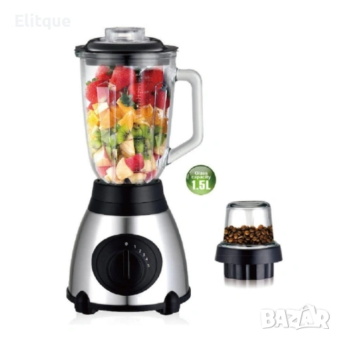 Блендер Cheffinger 1000 W – 1,5 л стъклена кана, мелачка 100 мл, корпус от неръждаема стомана, снимка 3 - Друга електроника - 53180313