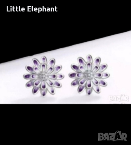 Sale Сребърни обеци цветя,хризантеми,purple,колекция"Flowers"/нови, снимка 1