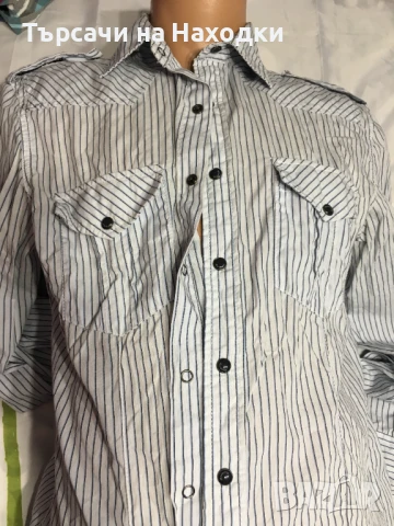 Мъжка риза MONARCHY White Pinstripe M Medium Back Embroidery, снимка 5 - Ризи - 50840220