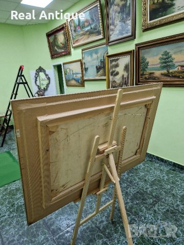 Огромна много красива антикварна майсторска авторска картина масло върху платно , снимка 7 - Картини - 43322686