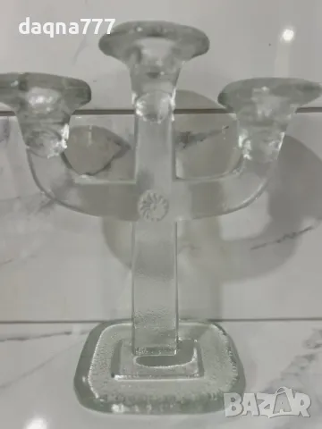 49.99 лв Голямо старо лято стъкло Leucter Scandinavia с 3 рамена  3-раменен свещник Лято стъкло , снимка 5 - Други ценни предмети - 49605999