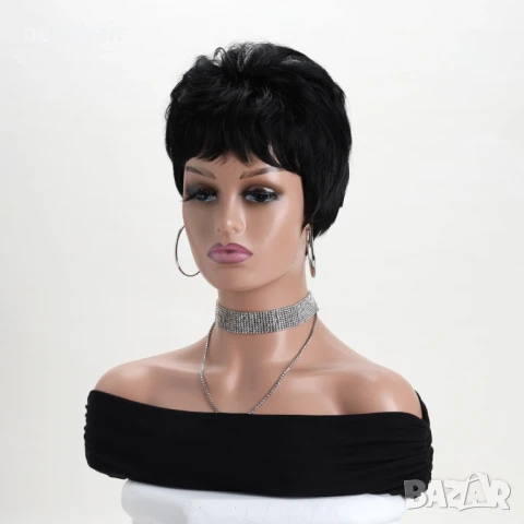 Къса черна чуплива перука, снимка 4 - Аксесоари за коса - 50621278