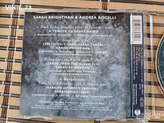 Sarah Brightman & Andrea Bocelli – Time To Say Goodbye (Con Te Partirò), снимка 3 - CD дискове - 50388502