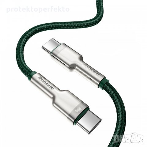 Кабел BASEUS Type-C към Type-C, 5A, 100W, 2m – зелен, снимка 3 - USB кабели - 32942066