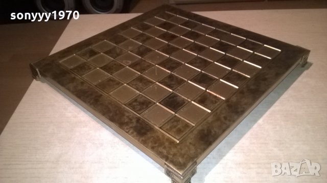 антика-маса за шах-с обков мед/месинг-37х37см-внос англия, снимка 2 - Колекции - 26346861